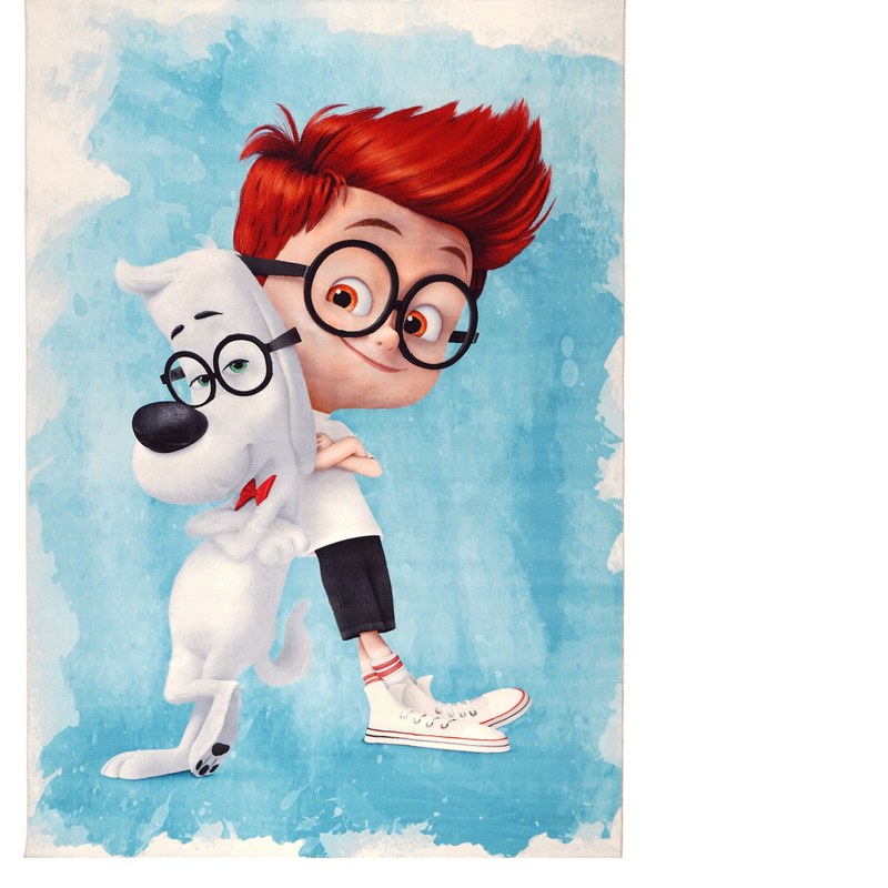 فرش ماشینی (چهار متری2.25در1.5)   کودک طرح شرمن و پیبادی کد 101217 آبی