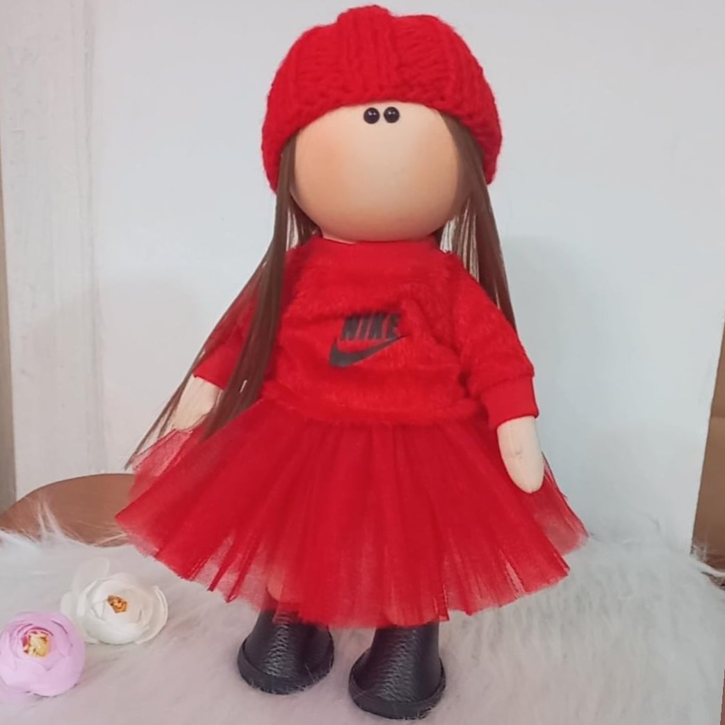 عروسک دستساز روسی دختر 30 سانتی قرمز 