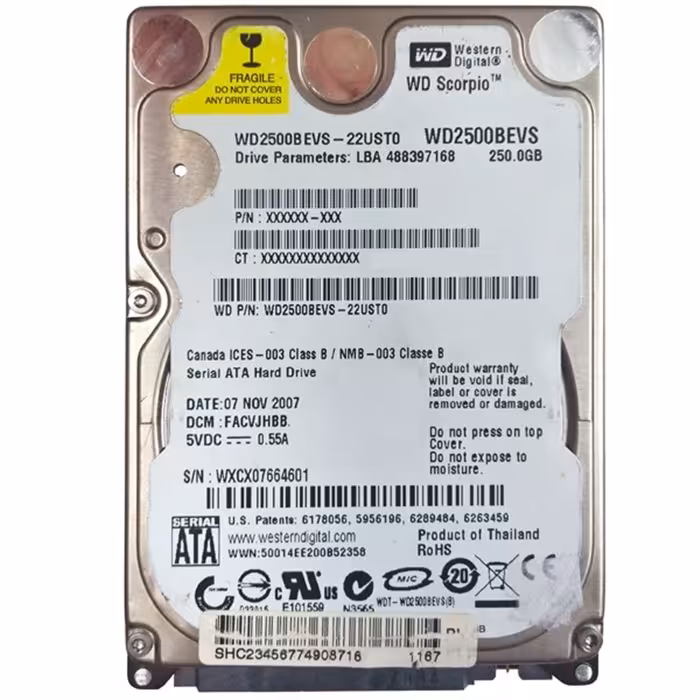 هارددیسک لپ تاپ وسترن دیجیتال مدل WD2500BEVS ظرفیت 250 گیگابایت