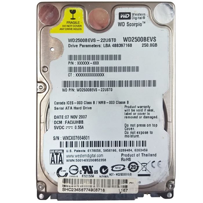 هارددیسک لپ تاپ وسترن دیجیتال مدل WD2500BEVS ظرفیت 250 گیگابایت