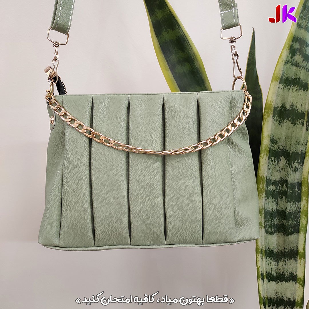 کیف زنانه طرح چروکی دسته زنجیردار رودوشی سبز پسته ای قیمت مناسب جامه کده