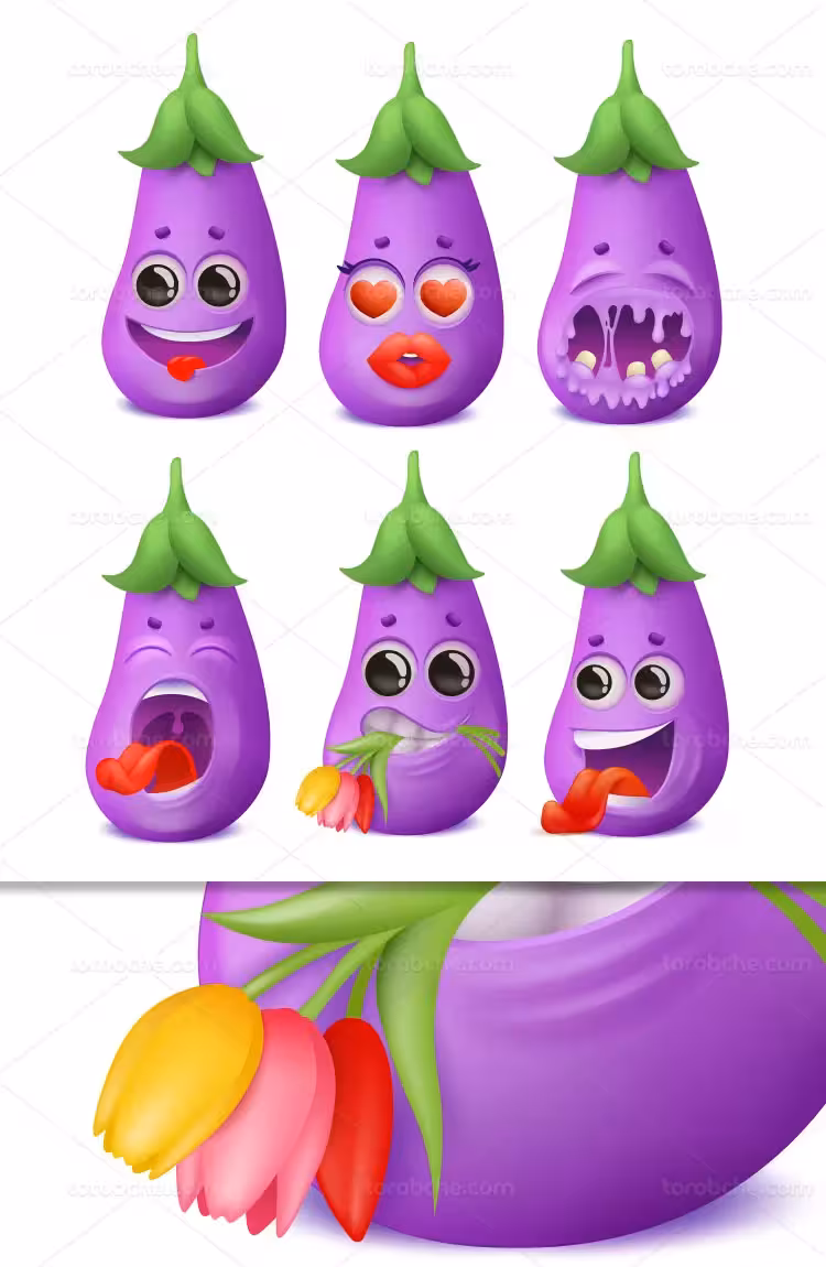وکتور کاراکتر بادنجان بامزه | گرافیک با طعم تربچه