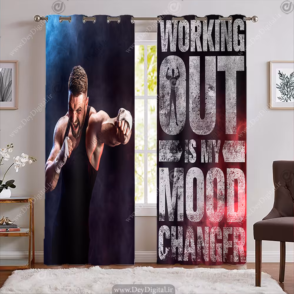 پرده پانچی باشگاه بدنسازی طرح بوکسور و عنوان تمرین تغییر دهنده حال من است BA-7538-s