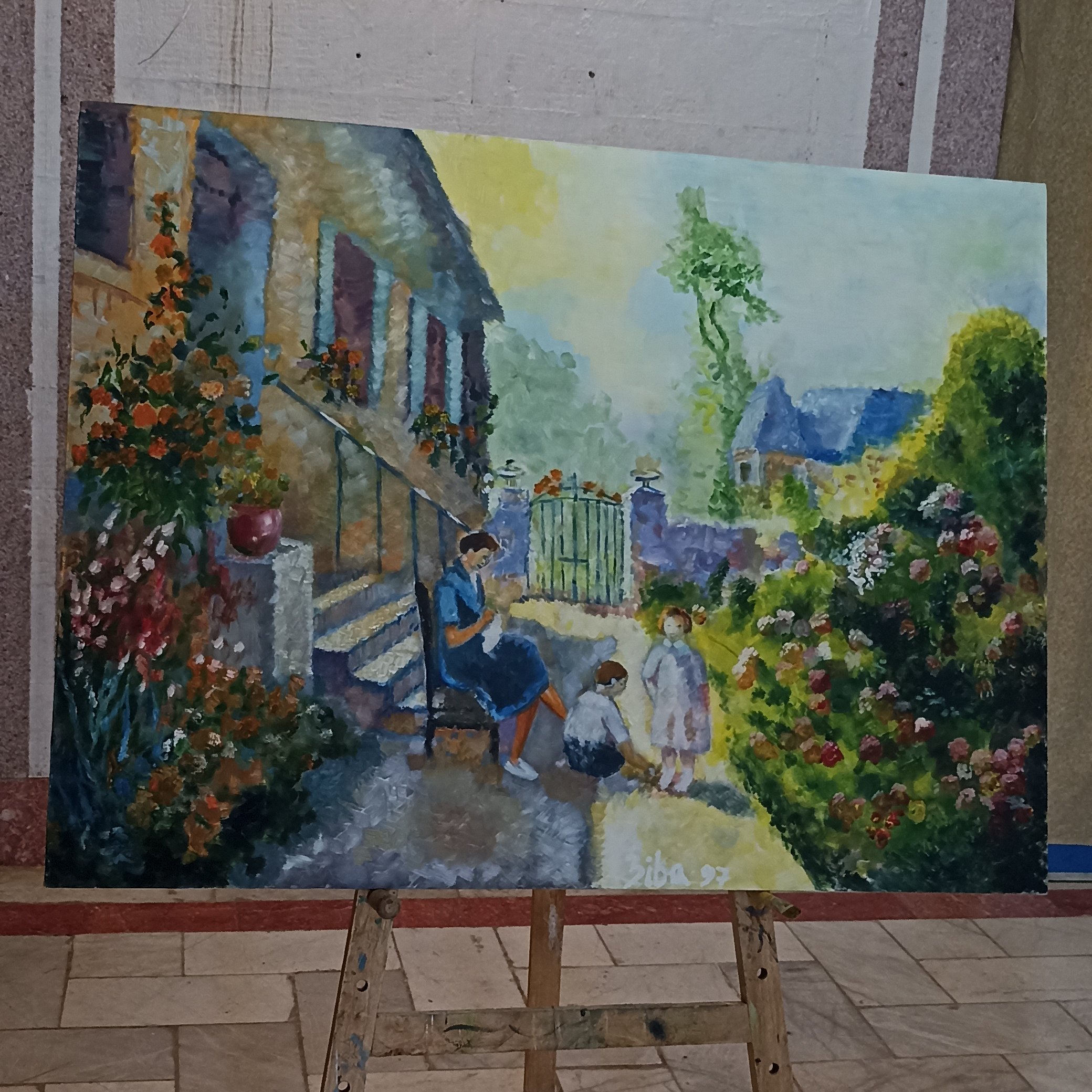 تابلو طبیعت: رنگ روغن: سایز 100&120: خانواده در طبیعت: مناسب پذیرایی و اتاق خواب و کافه سنتی