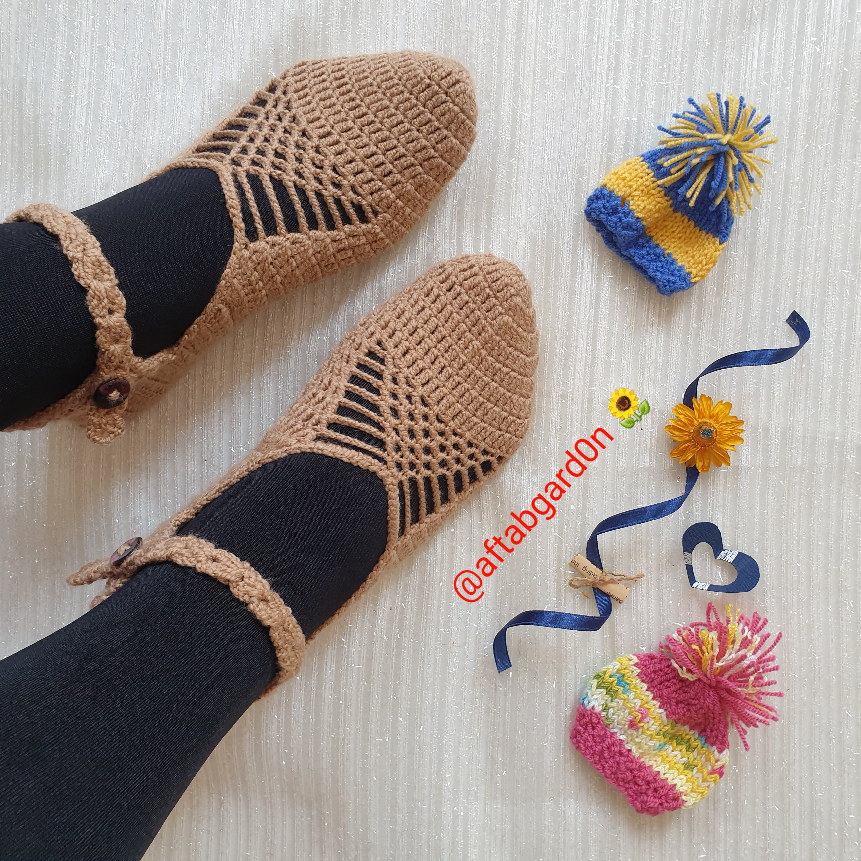 پاپوش ساقدار نسکافه ای دستبافت آماده گالری آفتابگردون