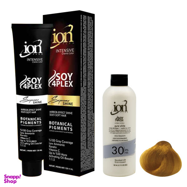 رنگ مو آیون (Ion) شماره 63 حجم 120 میلیلیتر رنگ بلوند طلایی تیره + اکسیدان نه درصدی حجم 180 میلیلیتر