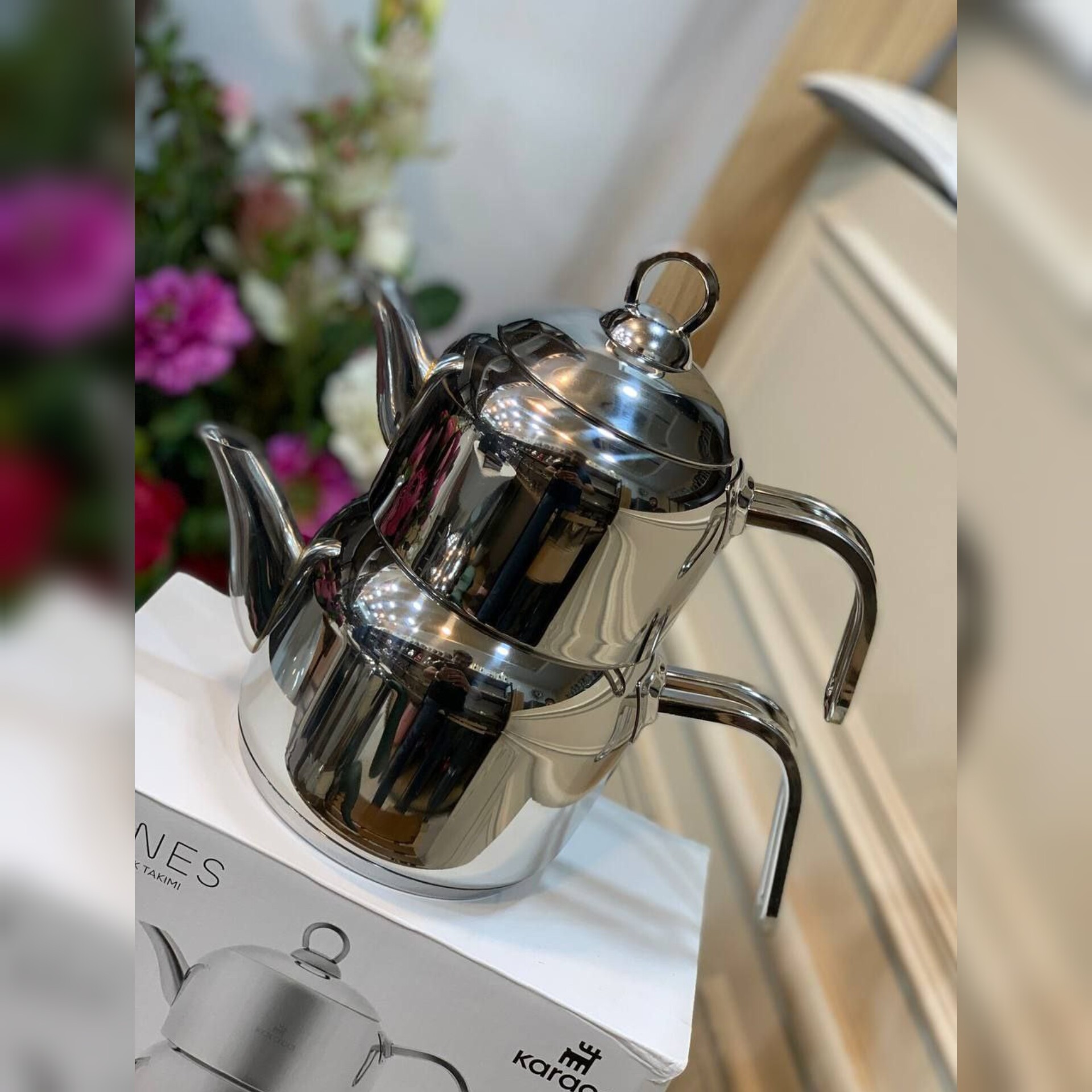 کتری و قوری کاراجا مدل مانس با دسته استیل ساخت کشور ترکیه