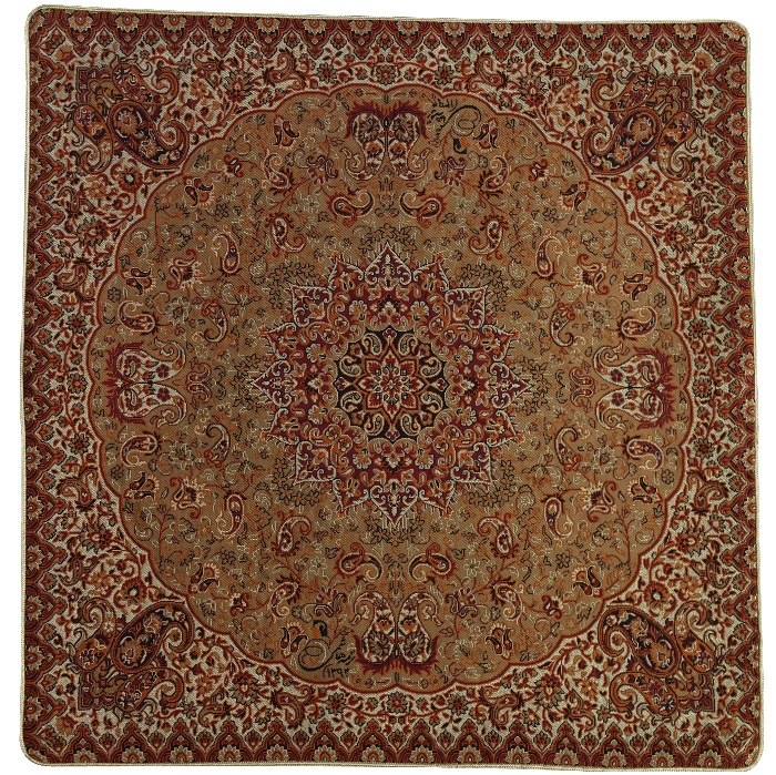 کاور کوسن ترمه ابریشم کد QUTR11 نفیس رنگ کرم پررنگ آستر شکلاتی لبه مغزی دوزی