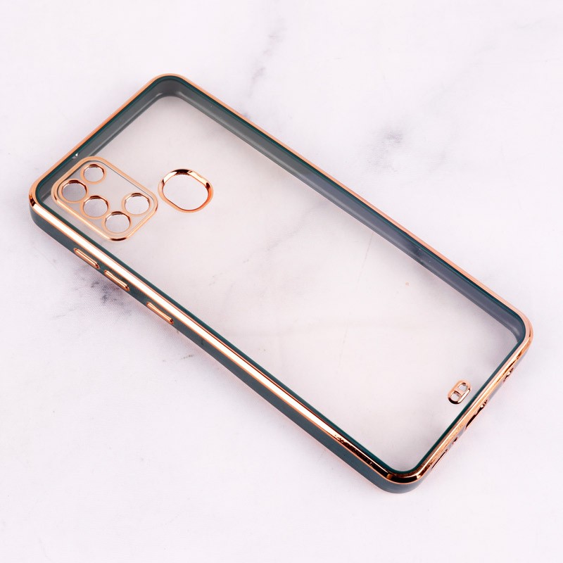 قاب سامسونگ A21s  مدل کروم دور طلایی شفاف دارای محافظ لنز  دوربین رنگ مشکی