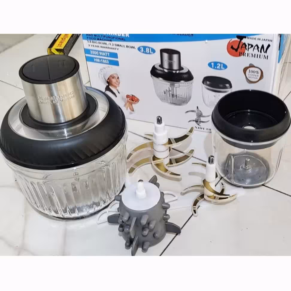 خردکن برقی دوقلو  پاناسونیک حک شده دو تیغه طلایی مدل HM-1863 (غذاساز دو کاسه پیرکس(