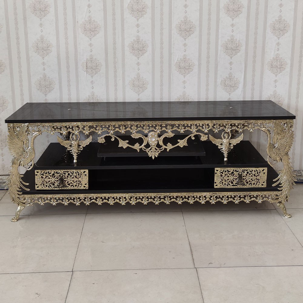 میز تلویزیون برنز مدل گل نقلی طاووس دار برنزی برنجی طول 140 کد 9702