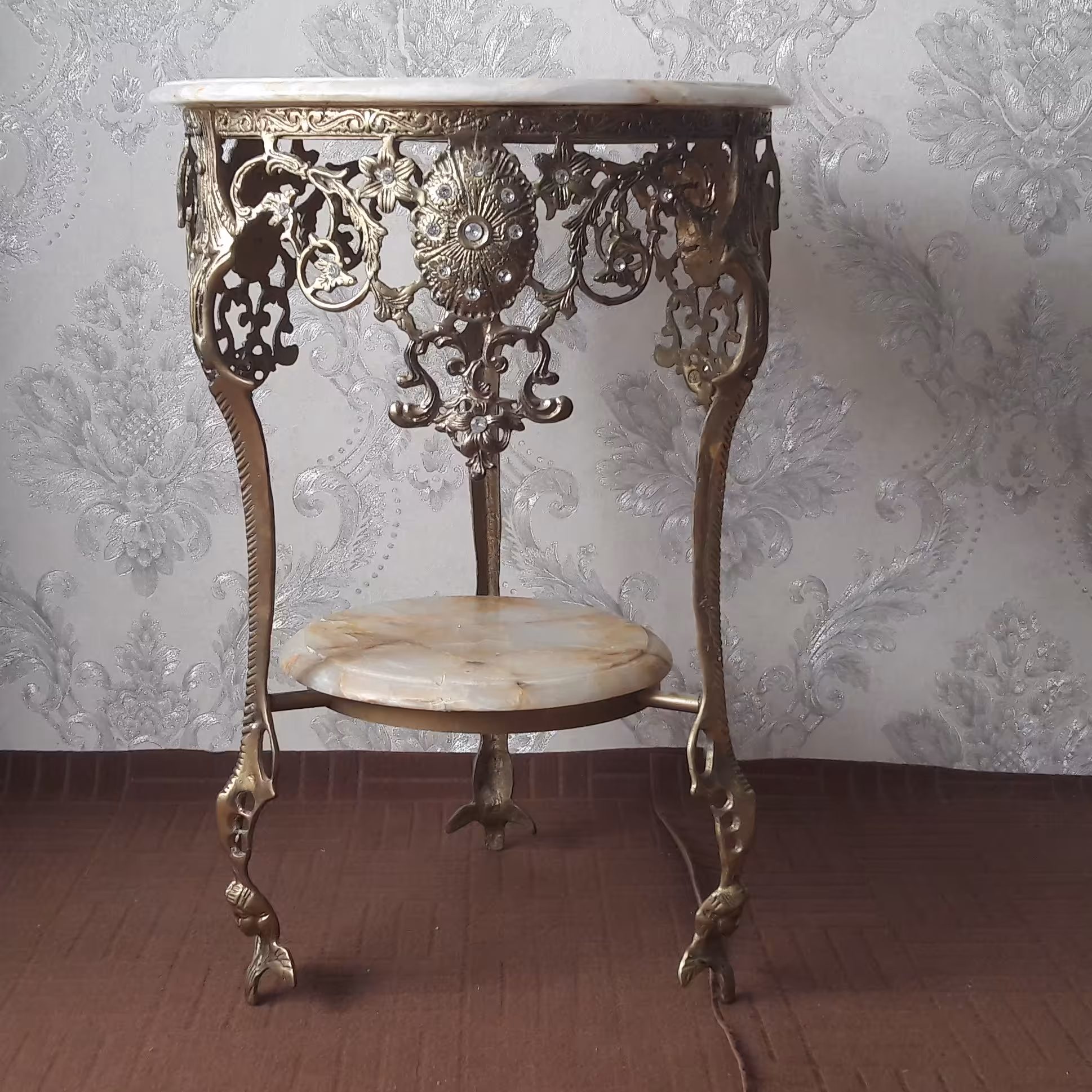 میز تلفن برنز دو طبقه بزرگ