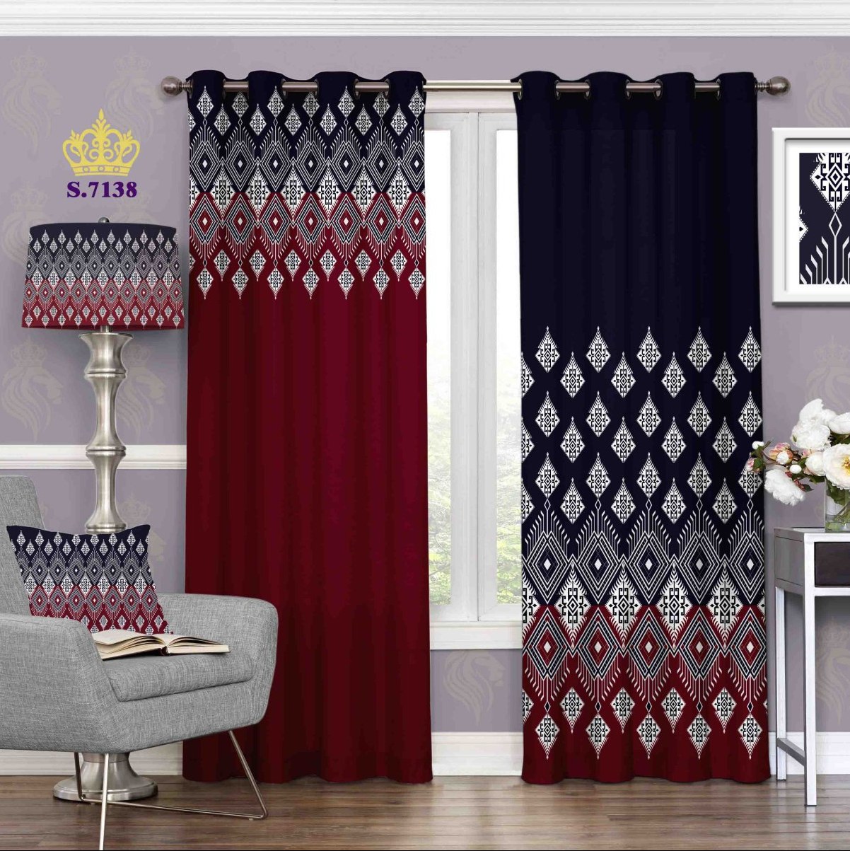 پرده پذیرایی دو قواره طرح اسلیمی کد S7138