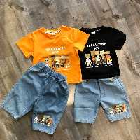 ست تیشرت و شلوارک بچگانه اسپورت مناسب سنین 2سالتا10سال رنگ نارنجی و مشکی 