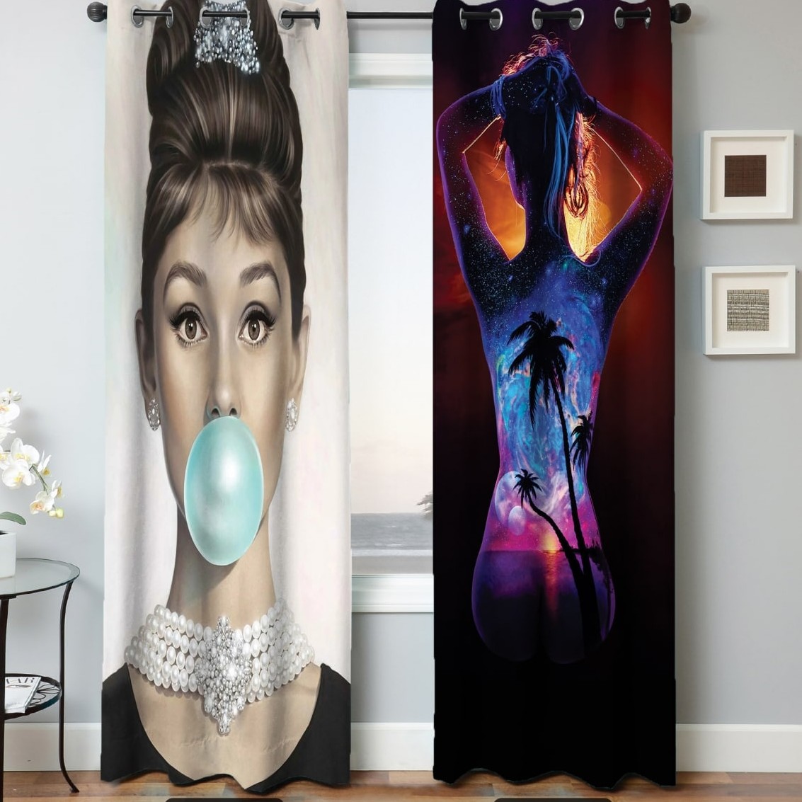 پرده چاپی کد2802(یک جفت)  پرده آماده با دوخت پانچ و حلقه رینگ دار پرده پنل پانچی هازان اتاق کودک اتاق خواب پذیرائی