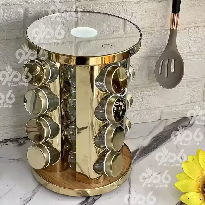 ادویه گردان استیل 16عددی چراغدار طلایی