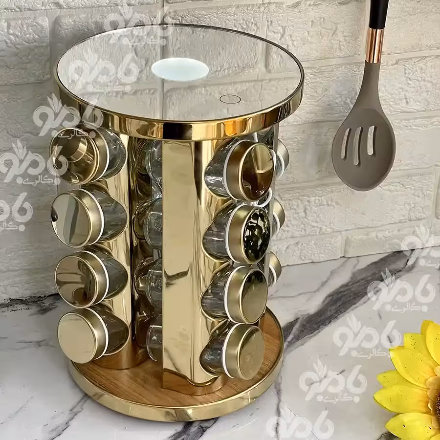 ادویه گردان استیل 16عددی چراغدار طلایی