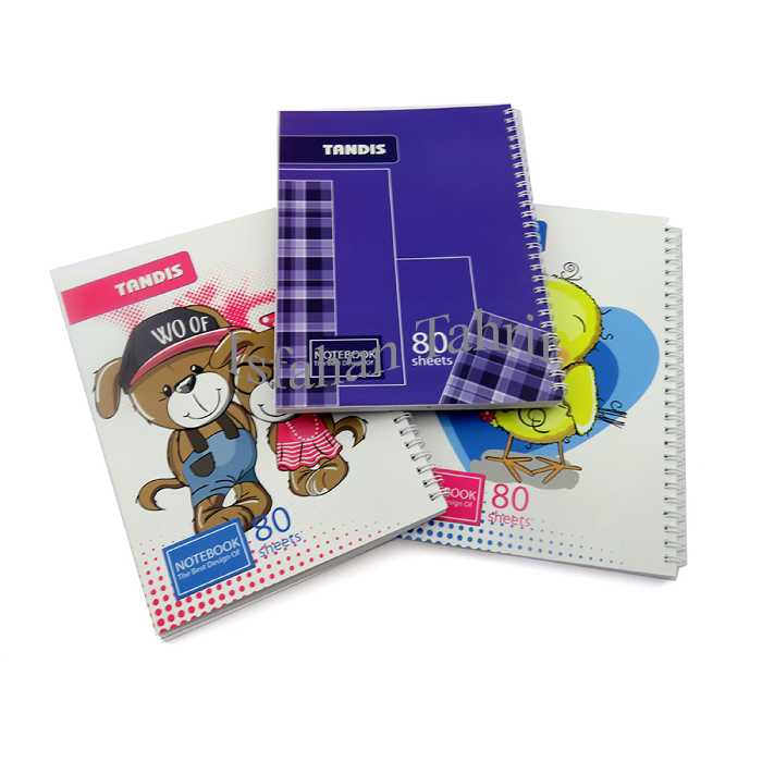 دفتر 80 برگ فنردار خط دار طرح های بچه گانه و کلاسیک مارک شفیعی