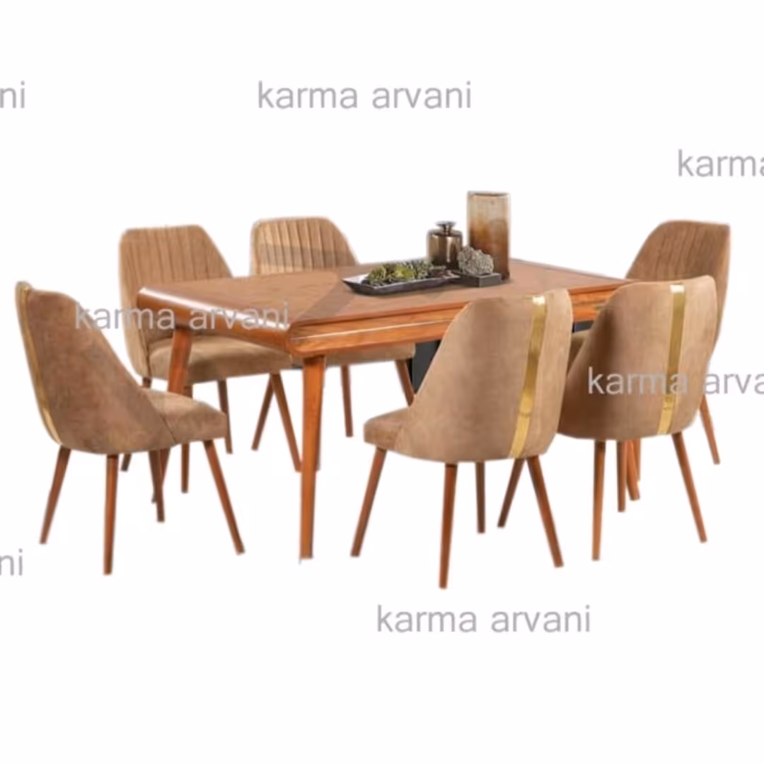 میزناهارخوری10نفره چوبی مدل نیو دورا رنگ شتری برند کارما ارسال رایگان 