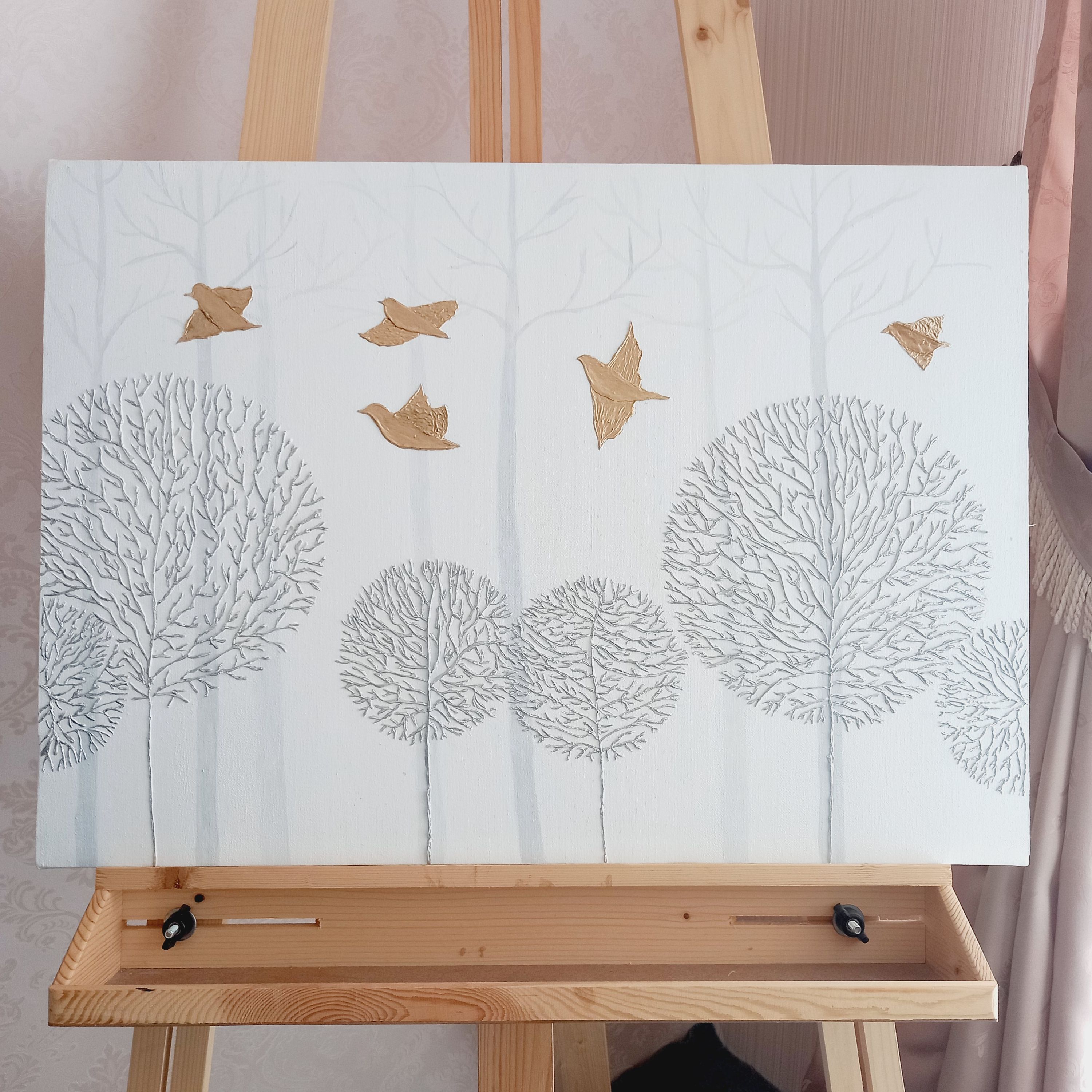 تابلو دکوراتیو درخت نقره اجرا در ابعاد مختلف و رنگ مختلف و اجرا شده با تکسچر 