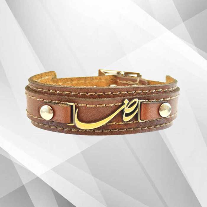 دستبند چرم طبیعی با پلاک رضا 