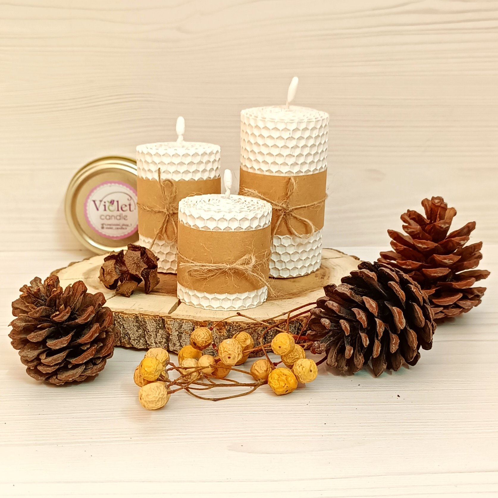 شمع موم عسل طبیعی قطر 5 سانت(3عددی) 