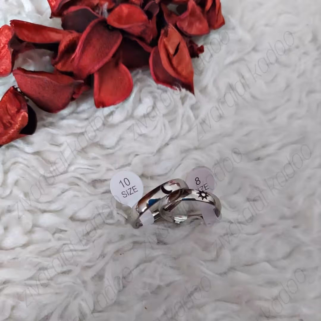 انگشتر ست استیل رنگ ثابت با حکاکی ماه خورشید