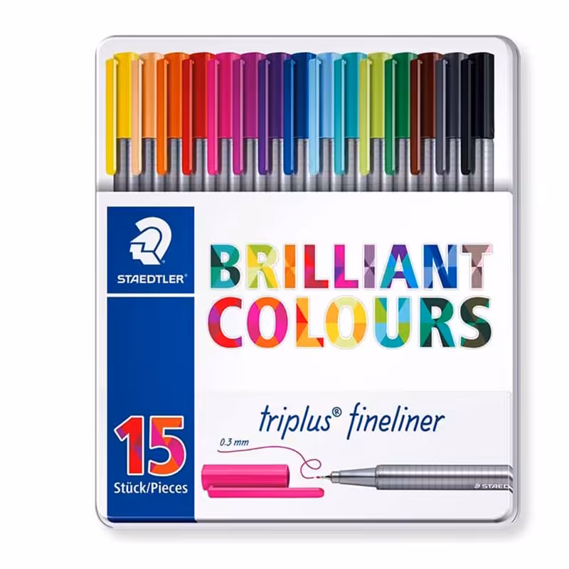 خرید روان نویس نوک نمدی 15 رنگ استدلر مدل تریپلاس 334M30 جعبه فلزی