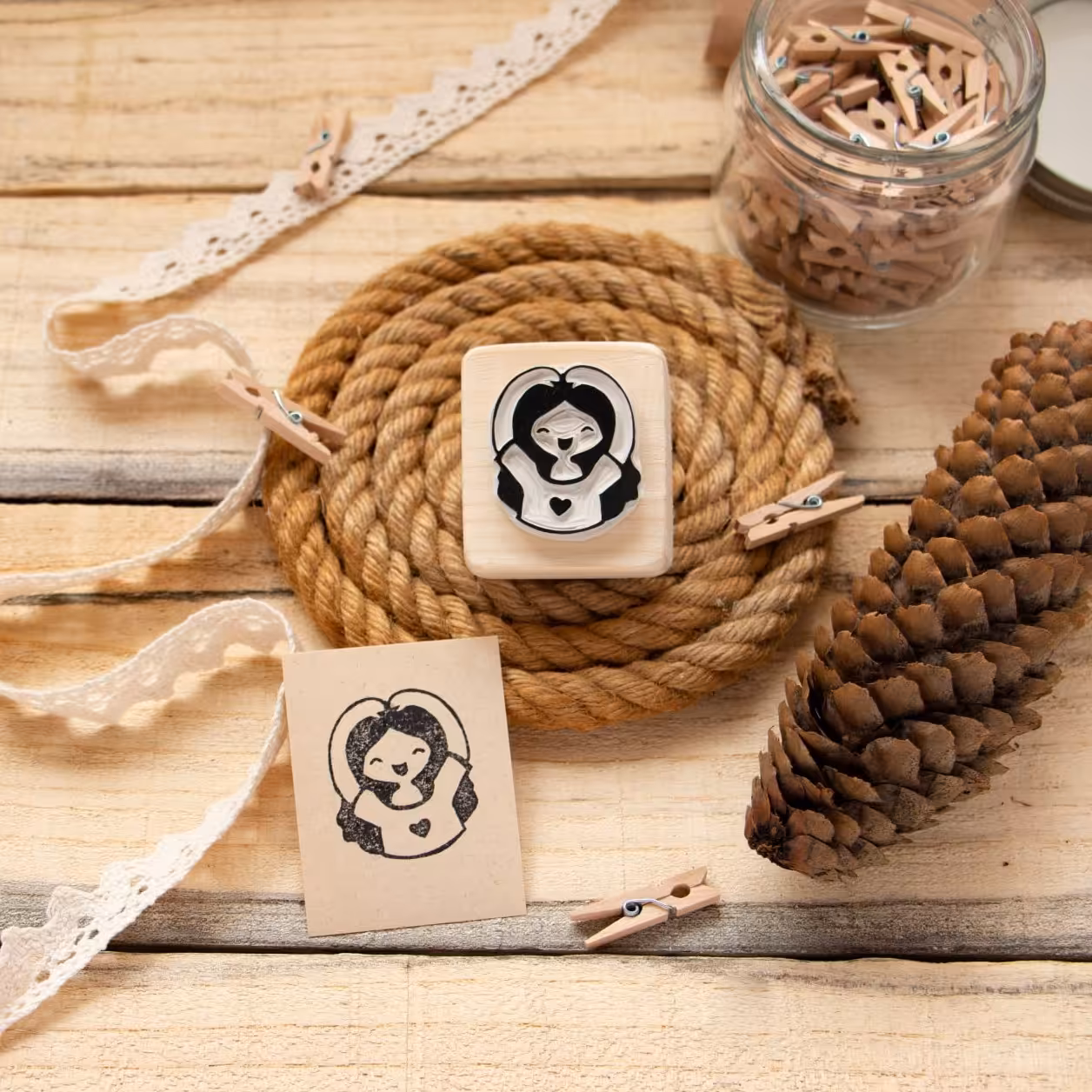 مهر لینو طرح دختر مهربون (پایه چوب روسی)