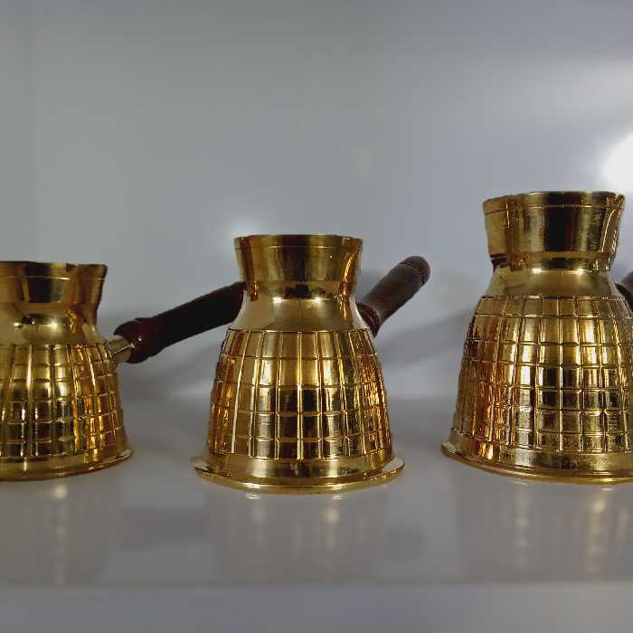 جزوه ( قهوه جوش) سه عددی دسته چوبی جنس برنج کیفیت بالا درجه یک