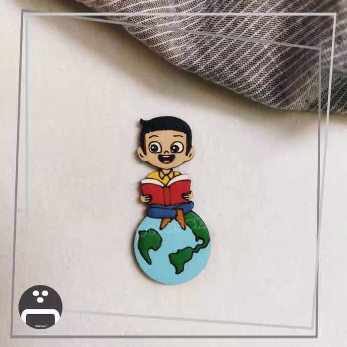 پیکسل ، مگنت ، استیکر طرح دانش آموز و کره زمین پیکسل ساز،جنس چوبی و نقاشی شده،سایز5سانت