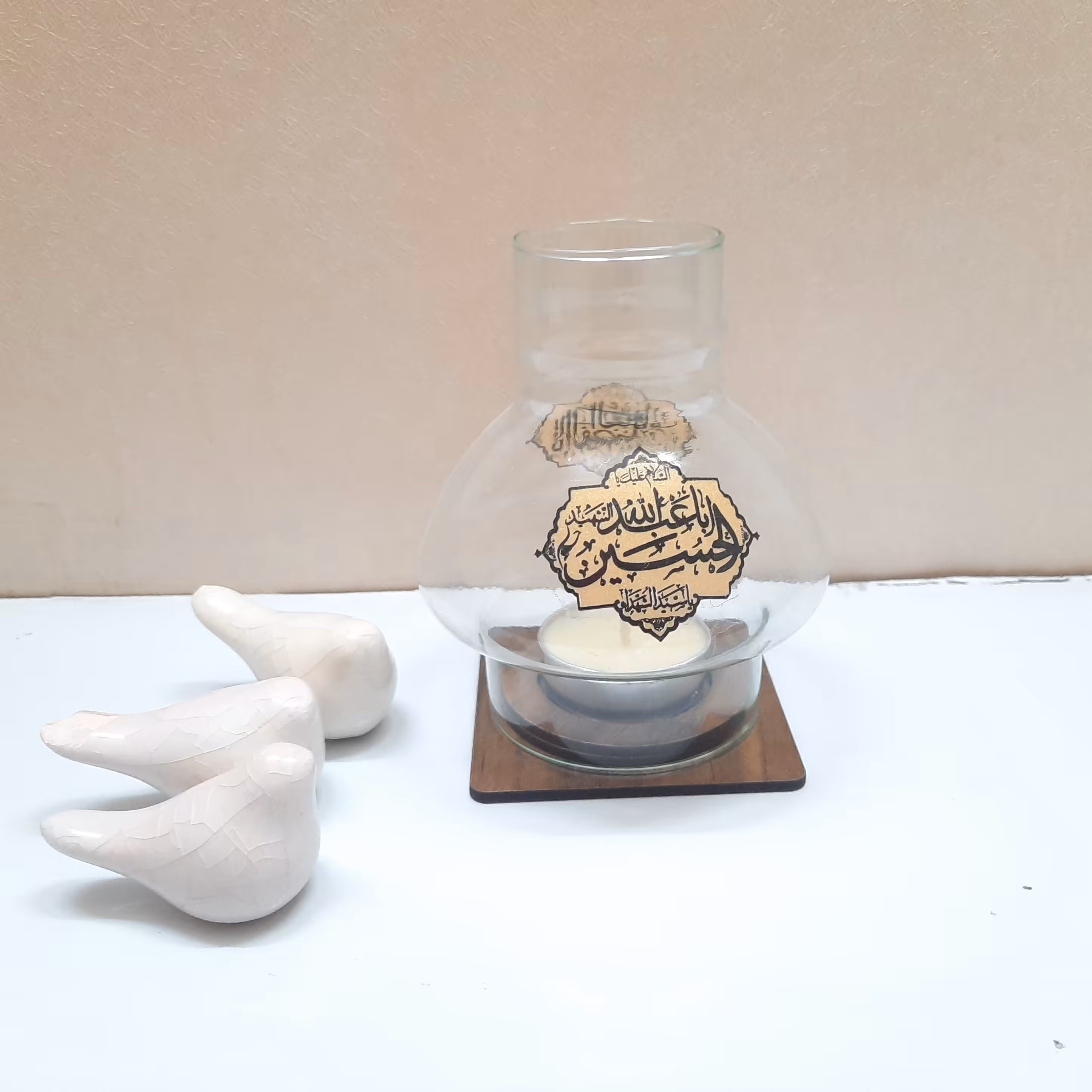 10266705-جاشمعی پایه چوبی مذهبی طرح یا اباالفضل و یا اباعبدالله-سفید