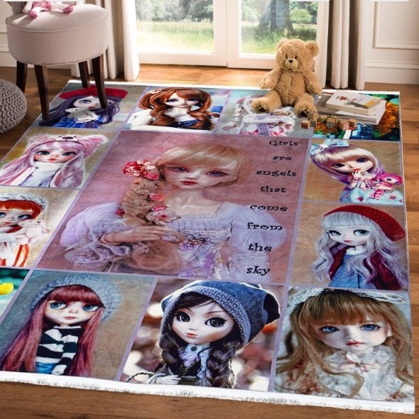 فرش ماشینی کودک طرح باربی (یک و نیم متری1در1.5)متری تمام رنگ