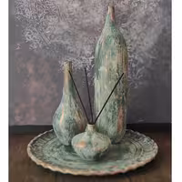 ست 4تیکه دکوراتیو سینی دایره 2عدد گلدان سوزنی کوچک و بزرگ و جا عودی