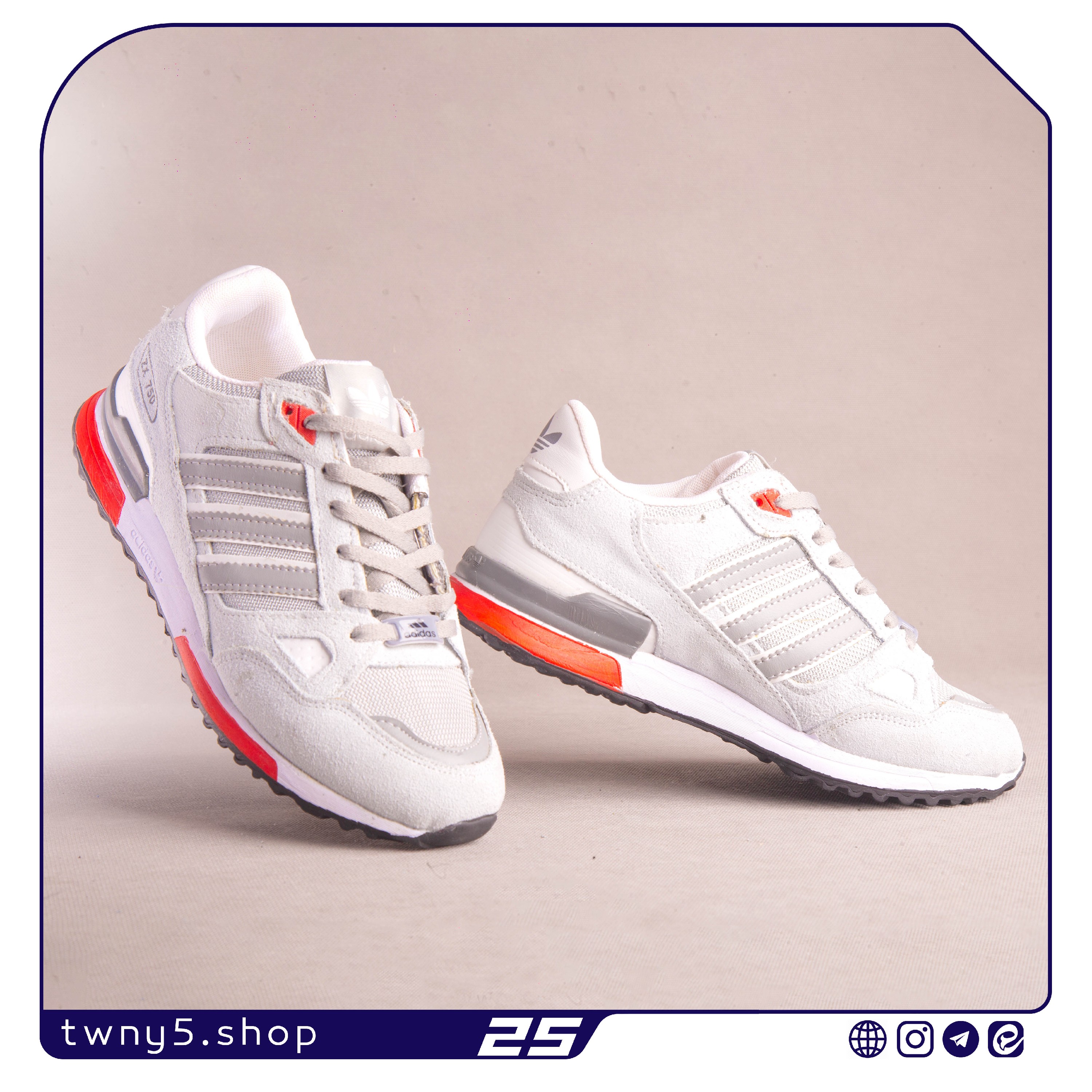 کتونی مردانه مدل آدیداس zx750 رنگ طوسی سفید قرمز سایزبندی 41 الی 44قالب این کتونی یک سایز کوچک تر از استاندارد است