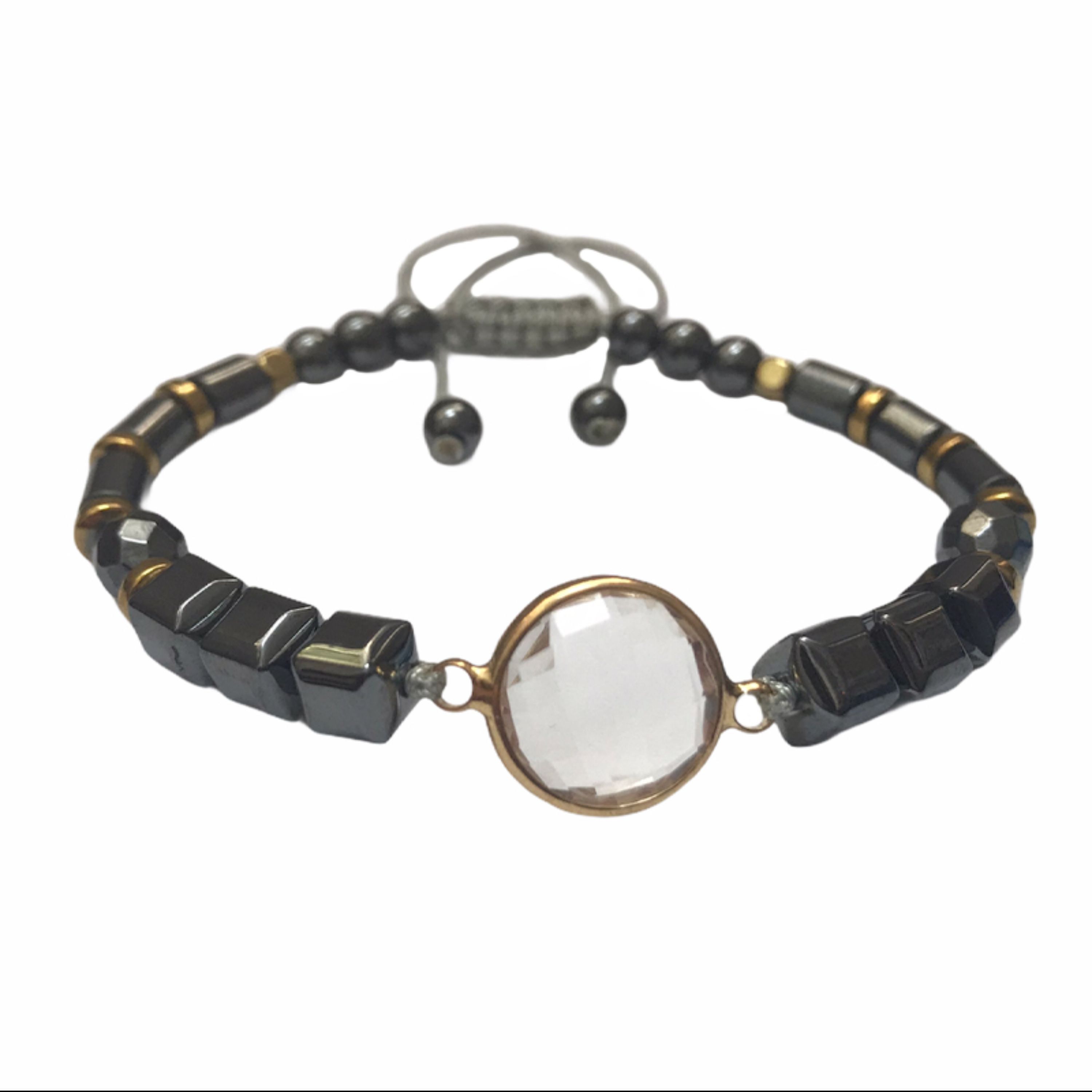 دستبند سنگ هماتیت و پلاک کریستال مدل دود