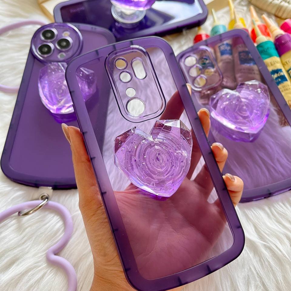 قاب موبایل قلبی کریستال بنفش