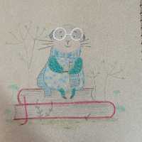 نقاشی مدادرنگی موش کتابخوان سایز15در15 اجرا روی کاغذ گراف یا مقوای اشتباخ