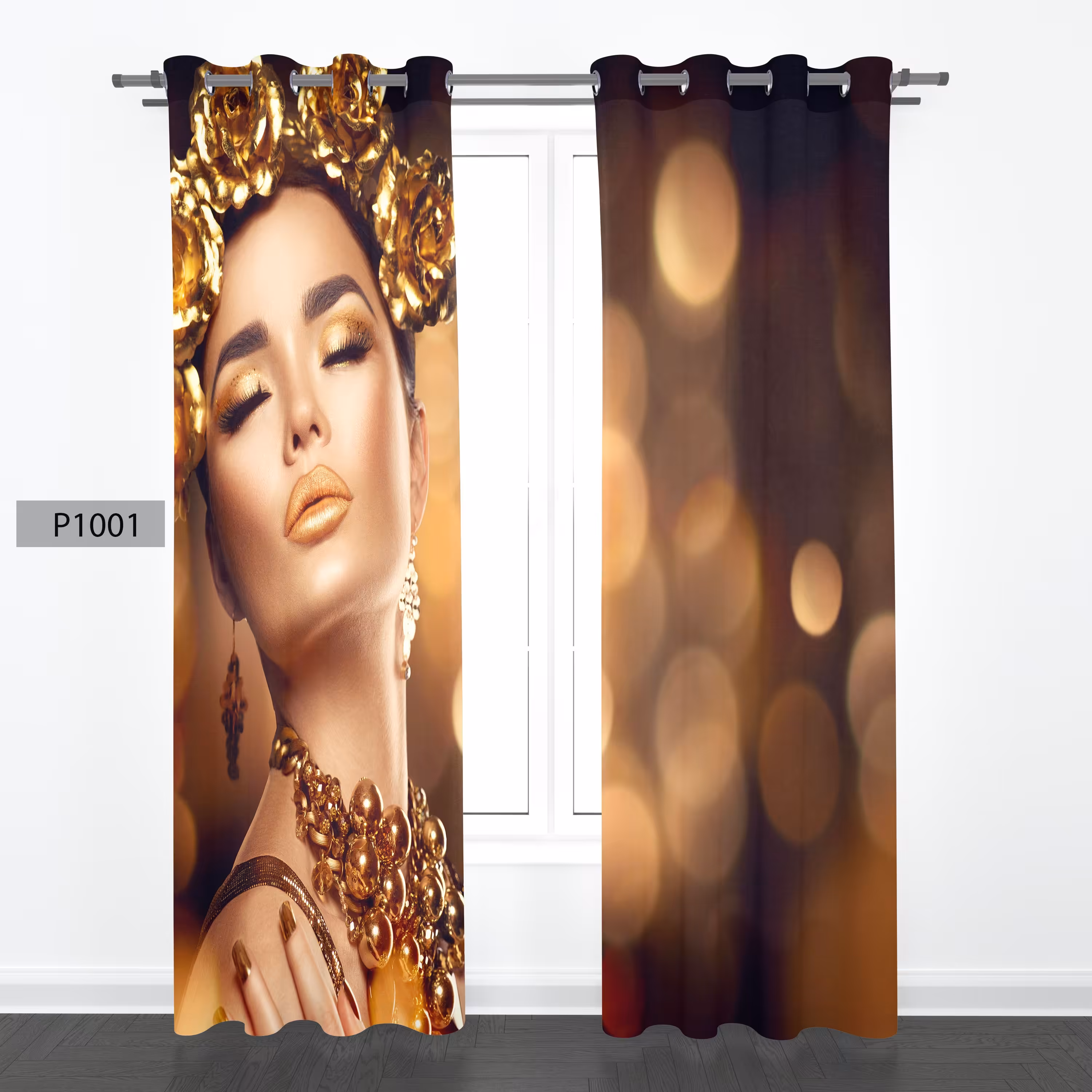 پرده هازان چاپی دوقواره دوخته شده پانچ شده هر قواره عرض 140ارتفاع 190 کد1001