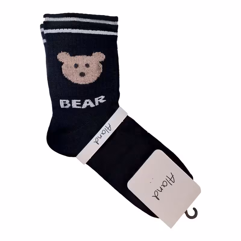 جوراب زنانه یا دخترانه  ساق کوتاه طرح خرسی مشکی