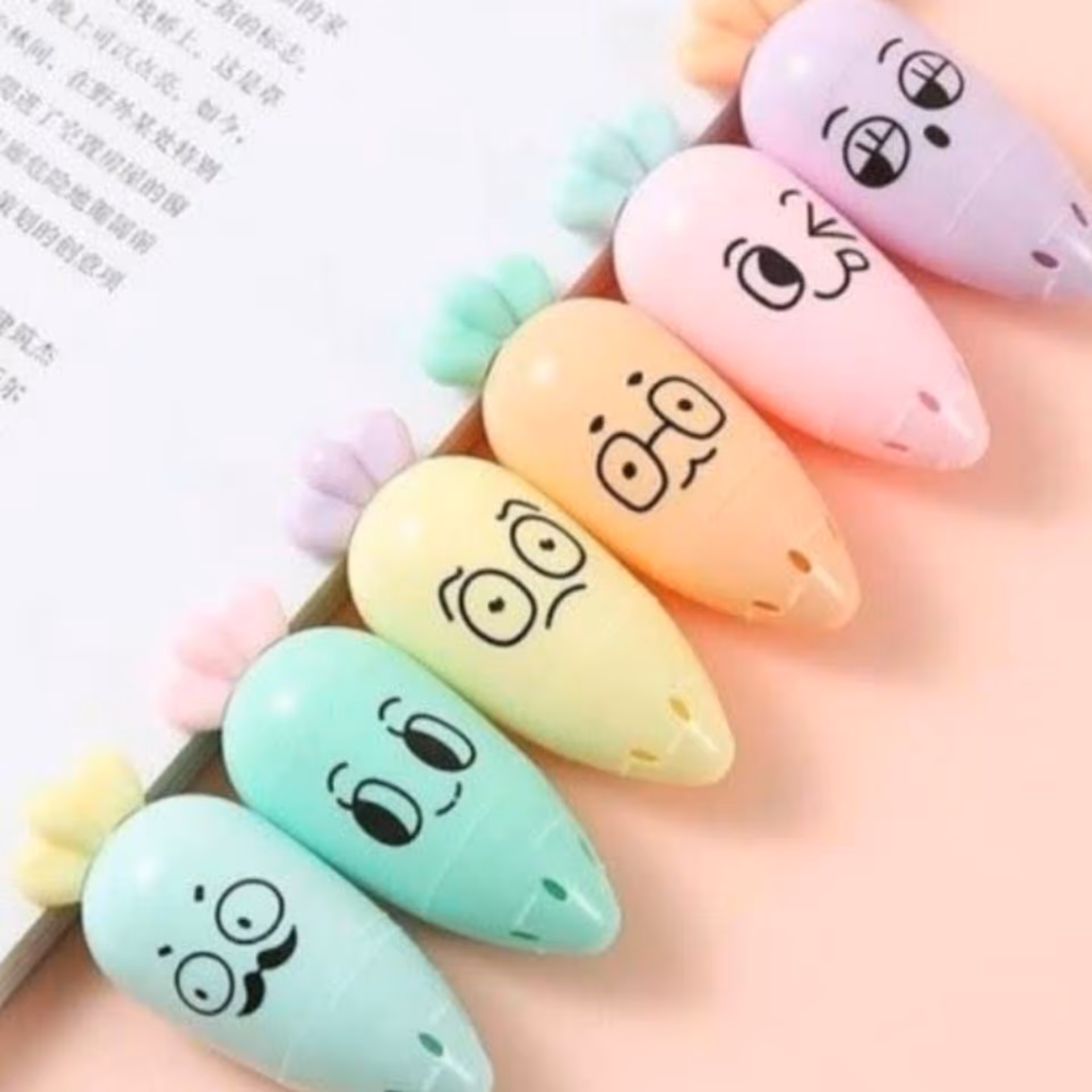 ماژیک هایلایتر طرح هویج   ماژیک فسفری   ماژیک علامت زن  ماژیک هایلایت 6رنگ