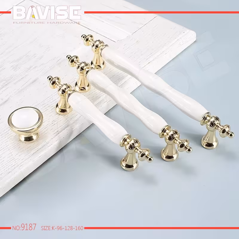 دستگیره کابینت سرامیکی - کد 9187 - سایز 160 میلیمتری - وارداتی - مناسب کابینت های گلاس سفید، انزو، ممبران