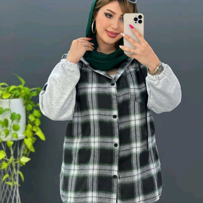 مانتو اسپرت کلاه ملانژ زنانه پشمی مدل شاهین
