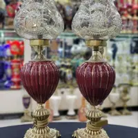 چراغ ایتالیایی با قطعات برنجی و لاله کریستالی به صورت جفتی