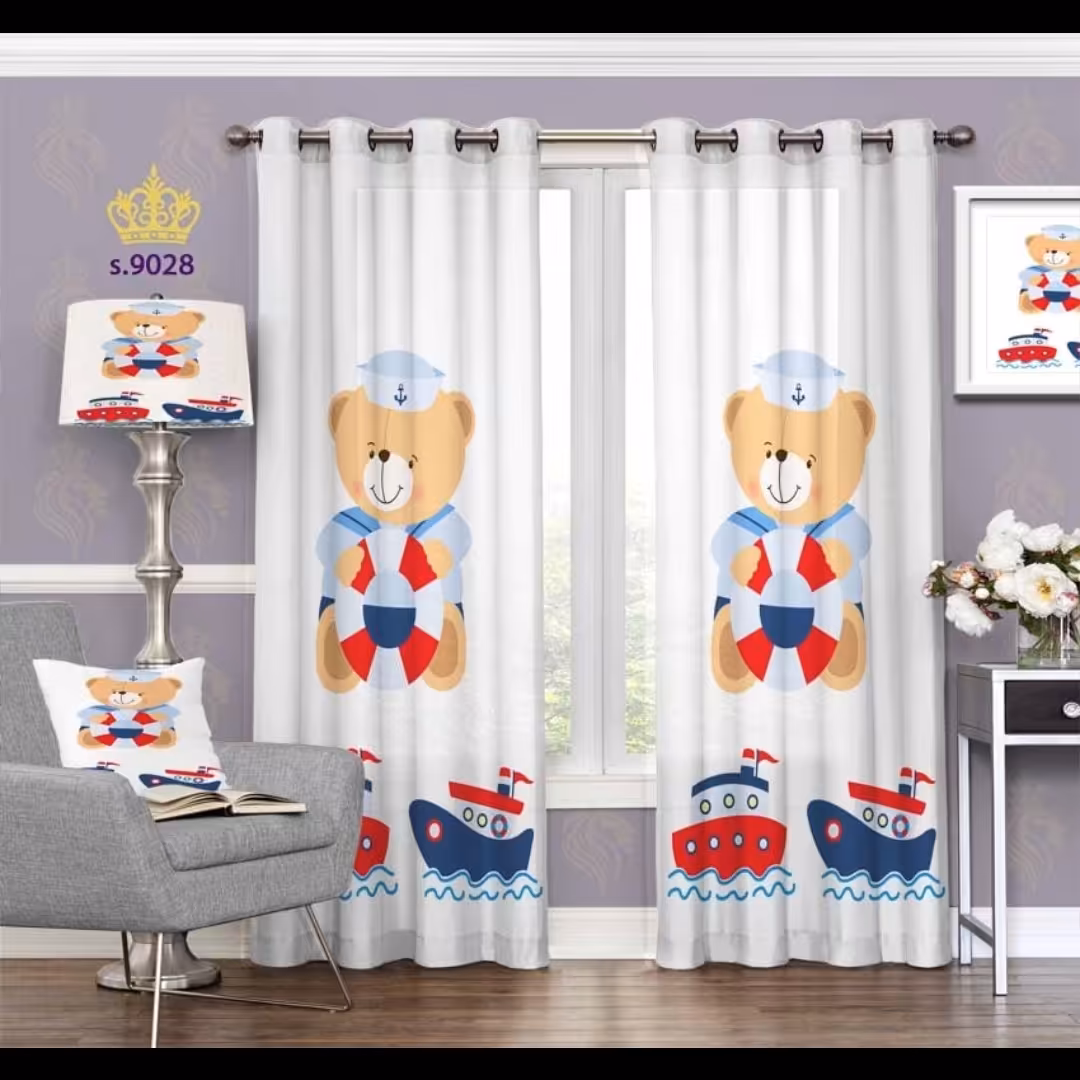 پرده اتاق خواب کودک دو قواره طرح کارتونی کد S9028