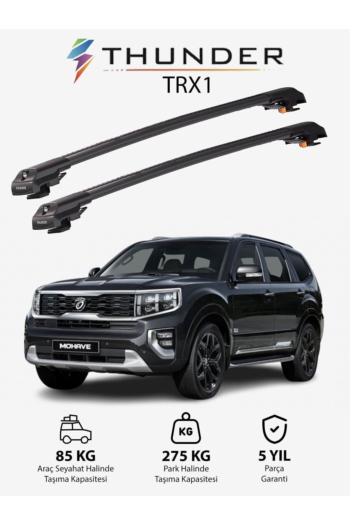 نوار محافظ خودرو مشکی KIA MOHAVE 2020 LATER TRX1 CARRIER قفل جستجوی دریای حامل سقفی سیاه Thunder