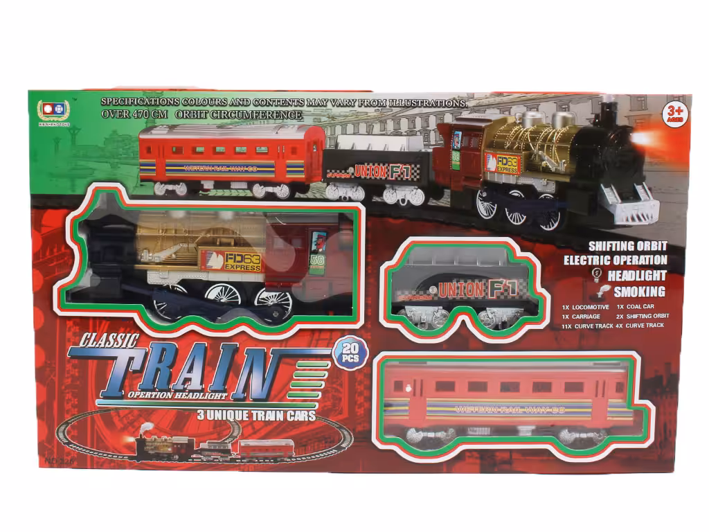 قطار کلاسیک موزیکال، چراغ دار و دودزا اسباب بازی(20قطعه)