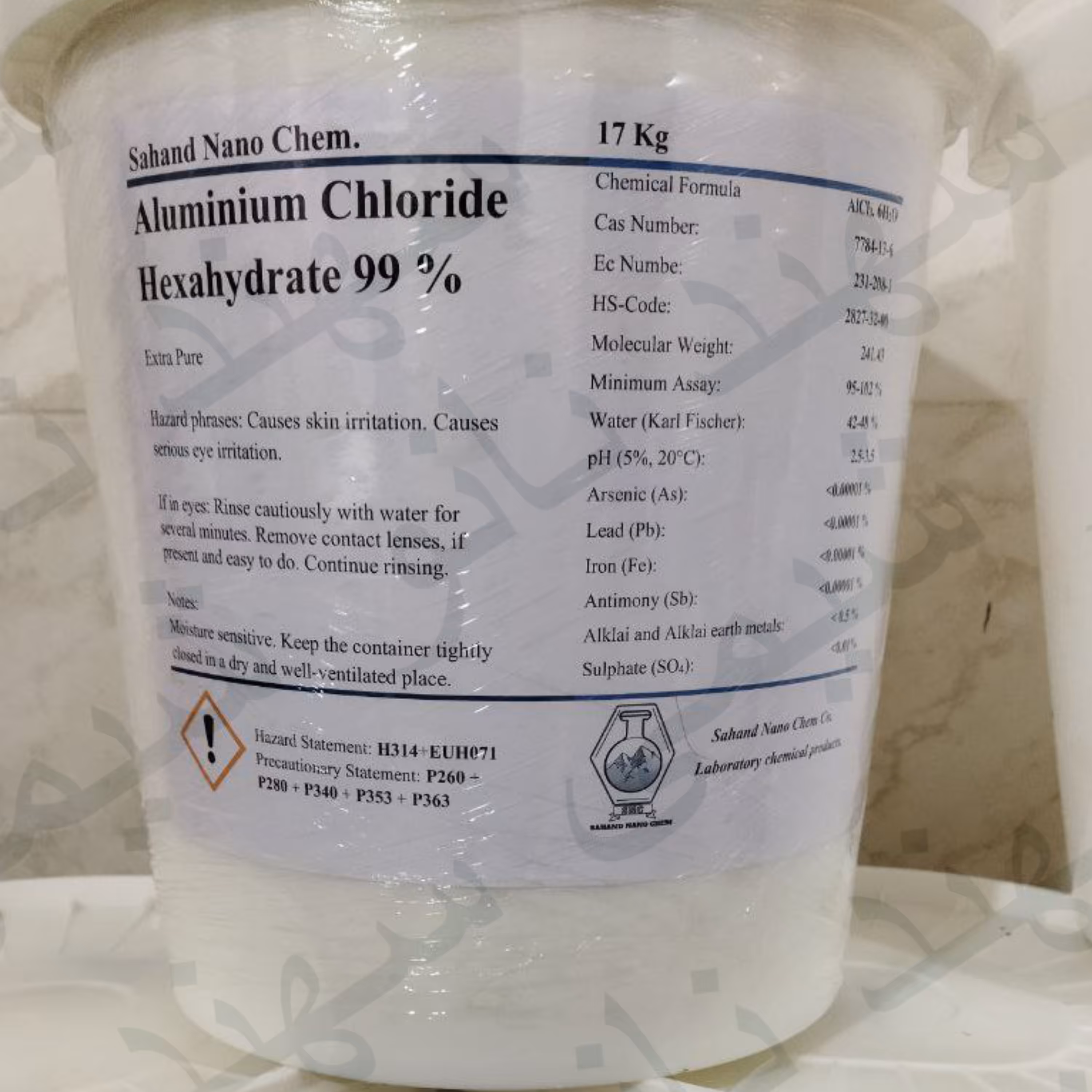 کلراید آلومینیوم 6  آبه آزمایشگاهی 100 گرمی ( کلرید شش آب یا هگزا هیدرات ) خلوص 99 درصد Alcl3 6H2O