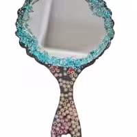 آینه دستی رزینی دستساز مرواریدی اکلیلی