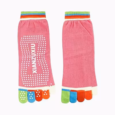 جوراب بدنسازی انگشتی پیلاتس استپ دار ( صورتی )